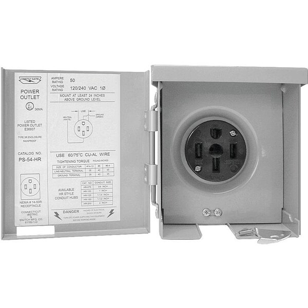 Connecticut Electric Power Outlet, 50 A, Steel PS54HR Zoro